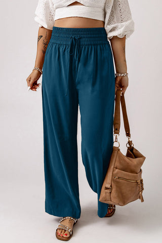 Elastic Waist Wide Leg Pants -  Dark Blue