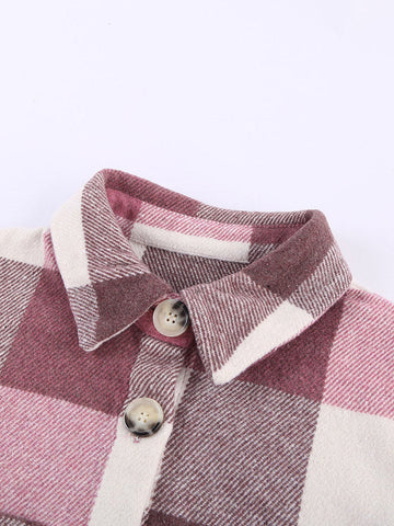 Thick Flannel Buffalo Plaid Shacket with Pockets - Pink