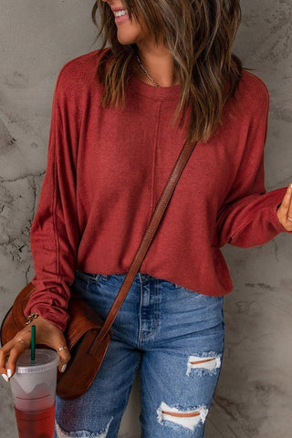 Center Seam Dolman Sleeve Top - Red