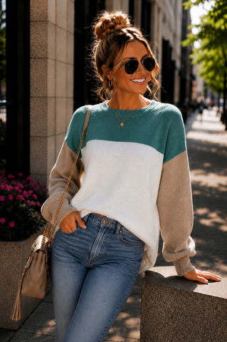 Color Block Sweater - Green and White