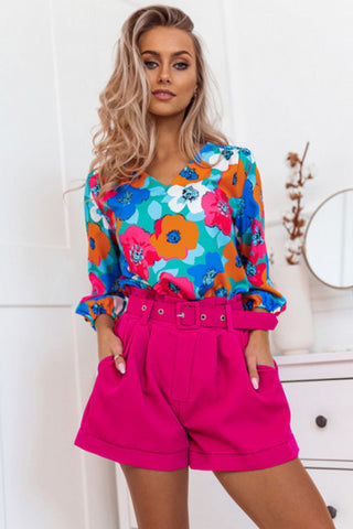 Bold Floral Top - Hot Pink and Blue