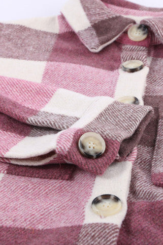Thick Flannel Buffalo Plaid Shacket with Pockets - Pink