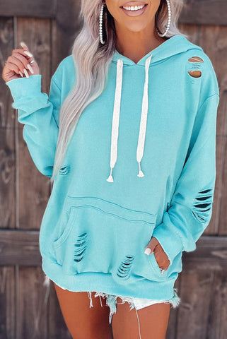 Distressed Hoodie - Turquoise