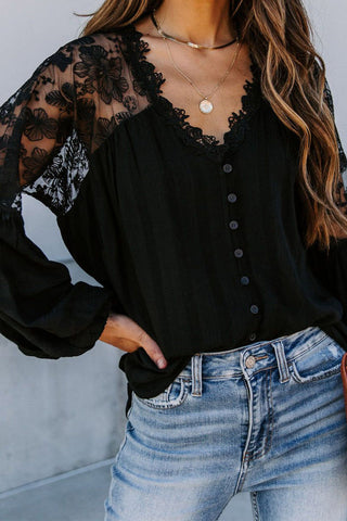 Button Up Lace Top - Black