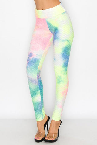 Bottom Lift Honeycomb Tie Dye Leggings -  4 colors