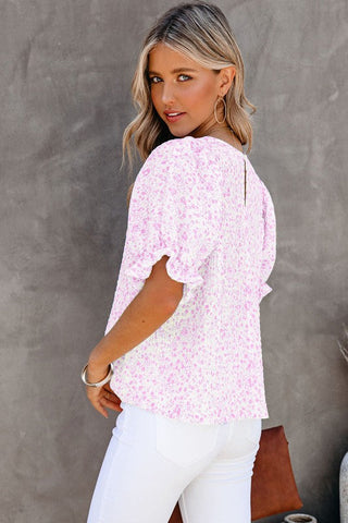 Floral Puff Sleeve Top - Pink