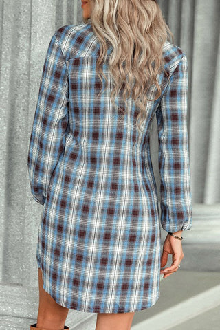 Flannel Tie Dress - Blue