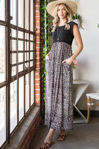 Leopard Maxi Dress - Black and Beige