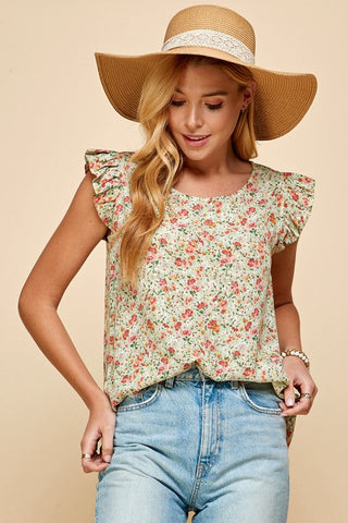 Summer Wildflowers Sleeveless Top - Sage