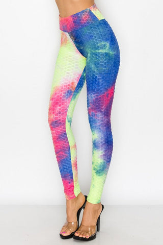 Bottom Lift Honeycomb Tie Dye Leggings -  4 colors