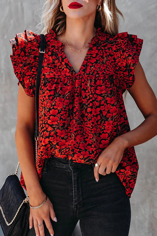 Flutter Sleeve Floral Top - Ruby