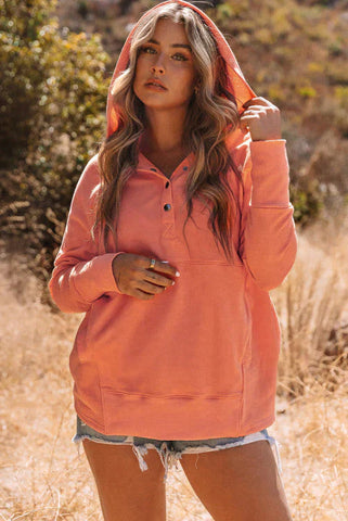 Henley Style Fall Hoodie - Orange