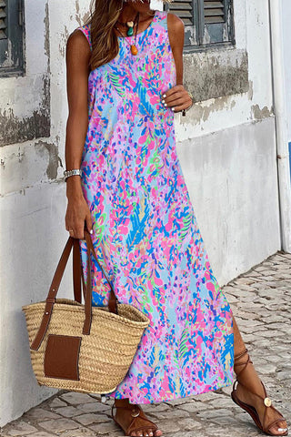 Sleeveless Maxi Dress - Purple Floral