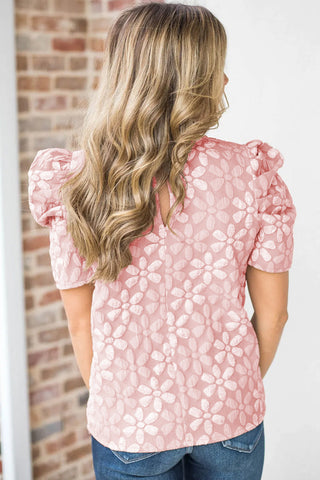 Pink Floral Bubble Sleeve Top