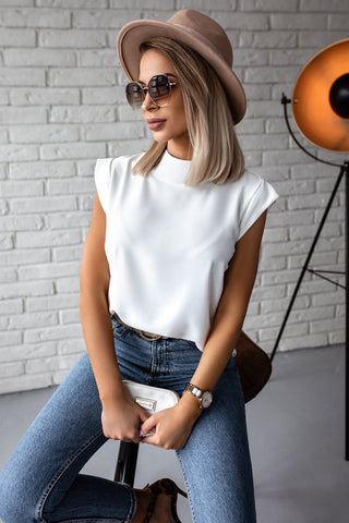 Mock Neck Solid White Top
