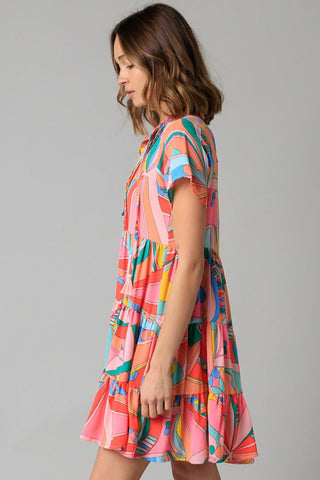 Retro Vibes Short Sleeve Dress - Coral