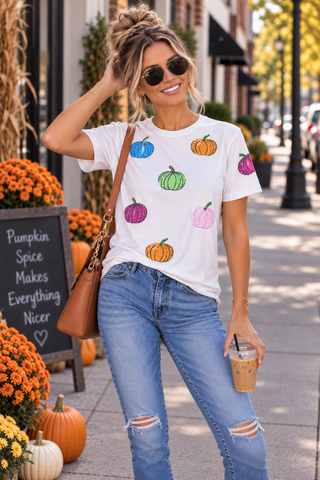 Sequined Colorful Pumpkin Tee