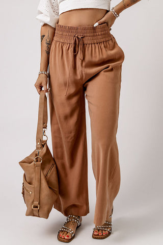 Elastic Waist Wide Leg Pants - Camel