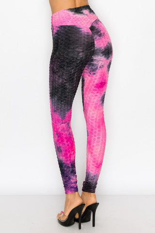 Bottom Lift Honeycomb Tie Dye Leggings -  4 colors