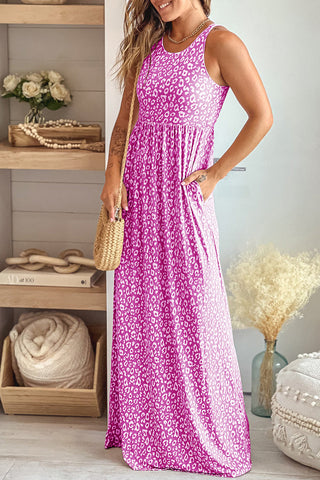 Leopard Maxi Dress - Dark Pink