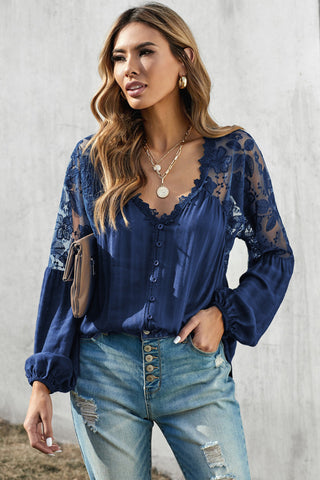 Button Up Lace Top - Navy
