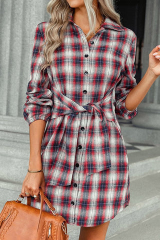 Flannel Tie Dress - Red