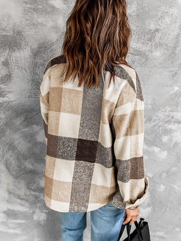 Thick Flannel Buffalo Plaid Shacket with Pockets - Brown