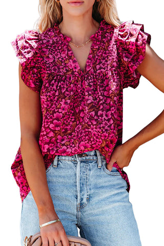 Flutter Sleeve Floral Top - Raspberry