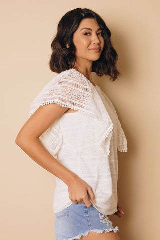 Cascading Ruffle Top - White