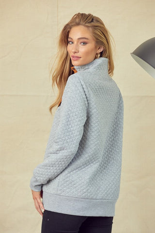 Snap Quilted Pullover - Heather Gray and Taupe