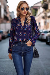 Polka Dot Blouse Navy Blue Chic Boutique - Main Image