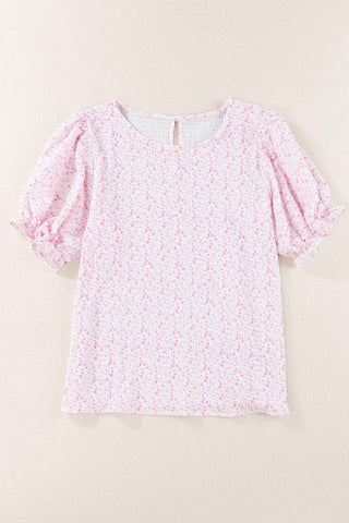 Floral Puff Sleeve Top - Pink