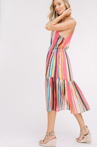 Tropical Striped Midi Dress