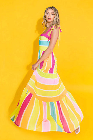 Striped Rainbow Sundress - Yellow