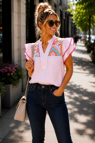 Pink Lemonaide Flutter Sleeve Top