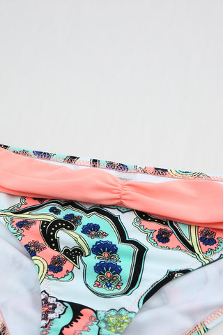 Paisley Push Up Bikini - Peach and Aqua