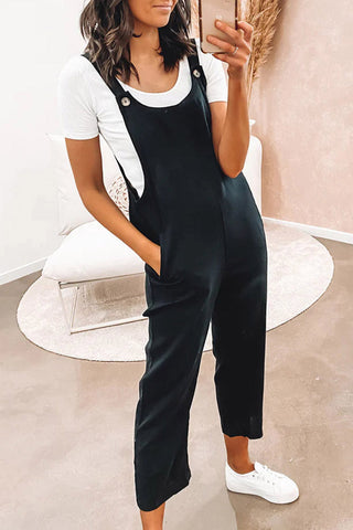 Linen Cropped Bibs- Black