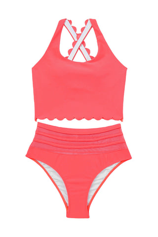 Scalloped Bikini - Hot Pink/Coral