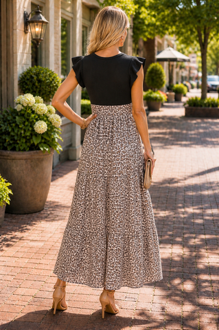 Leopard Maxi Dress - Black and Beige
