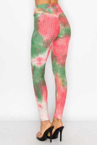 Bottom Lift Honeycomb Tie Dye Leggings -  4 colors