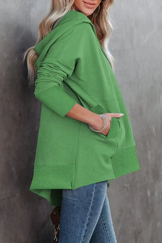 Henley Style Fall Hoodie - Kelly Green