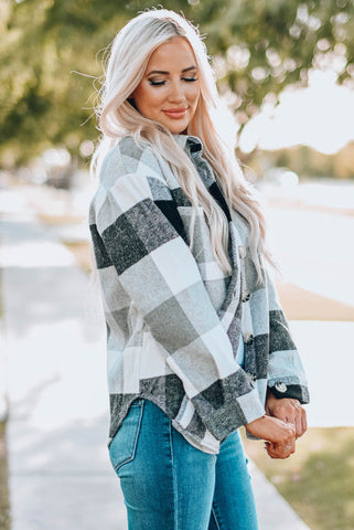 Thick Flannel Buffalo Plaid Shacket with Pockets - Black