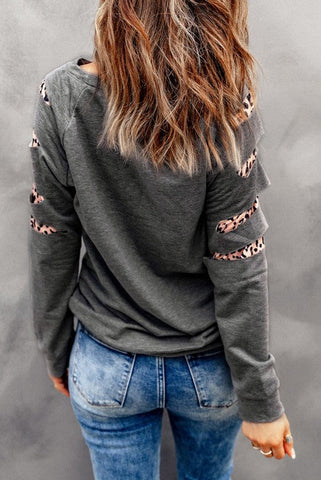 Leopard Crew Neck Sweatshirt - Gray