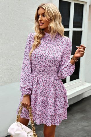 Spring Floral Long Sleeve Dress - Pink