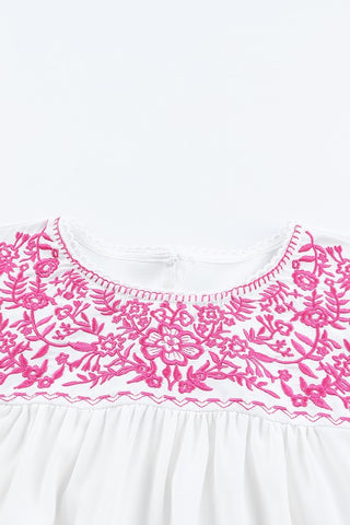 Pink and White Embroidered Top