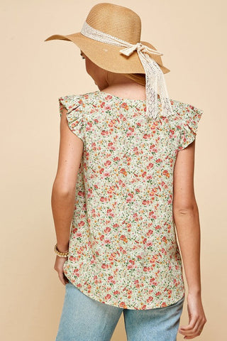 Summer Wildflowers Sleeveless Top - Sage