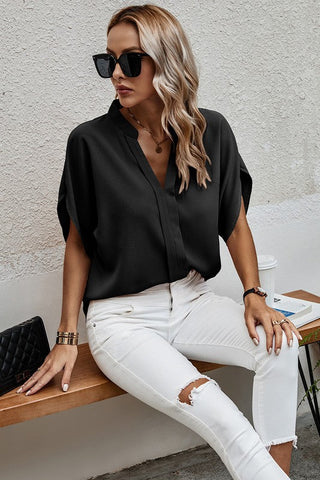 V-Neck Silky Top - Black