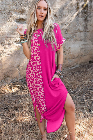 Casual Leopard Maxi Dress - Pink