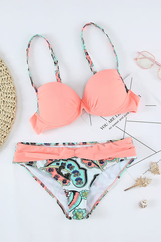 Paisley Push Up Bikini - Peach and Aqua