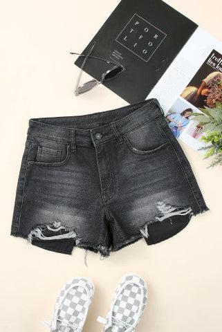 Frayed Jean Shorts - Black